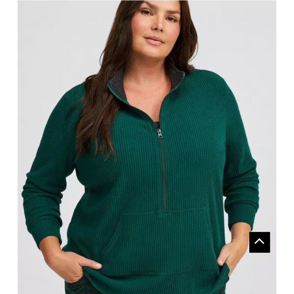 Torrid Heavy Hacci Rib Half Zip Lounge Pullover Womens‎ 3 Green Sleep Soft Cozy